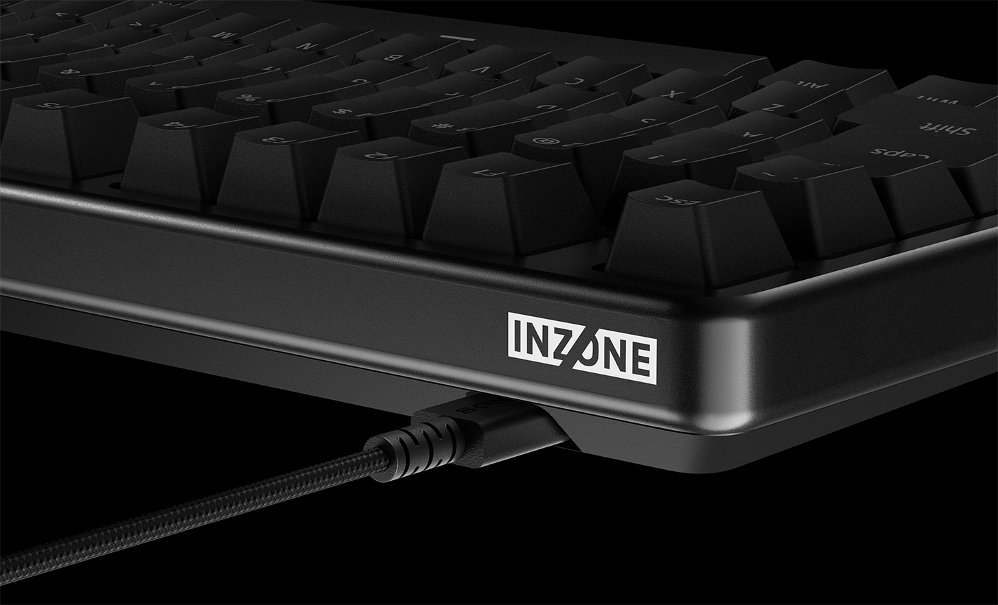 Prikaz tastature INZONE KBD-H75 sa strane sa spiralnim kablom